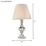 Modern Curved Hand-Cut Crystal Table Lamp With 1 Head - 24.5/27 Long White Small Desk Light