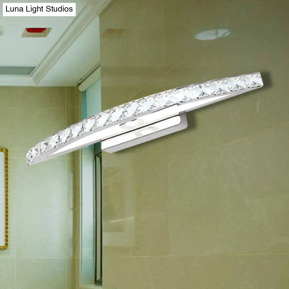 Modern Curved Vanity Lighting: Clear/Champagne Crystal Led Wall Mounted Lamp - 17/21 W Warm/White