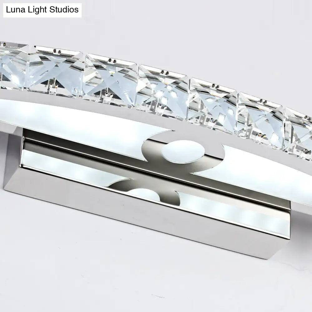 Modern Curved Vanity Lighting: Clear/Champagne Crystal Led Wall Mounted Lamp - 17/21 W Warm/White