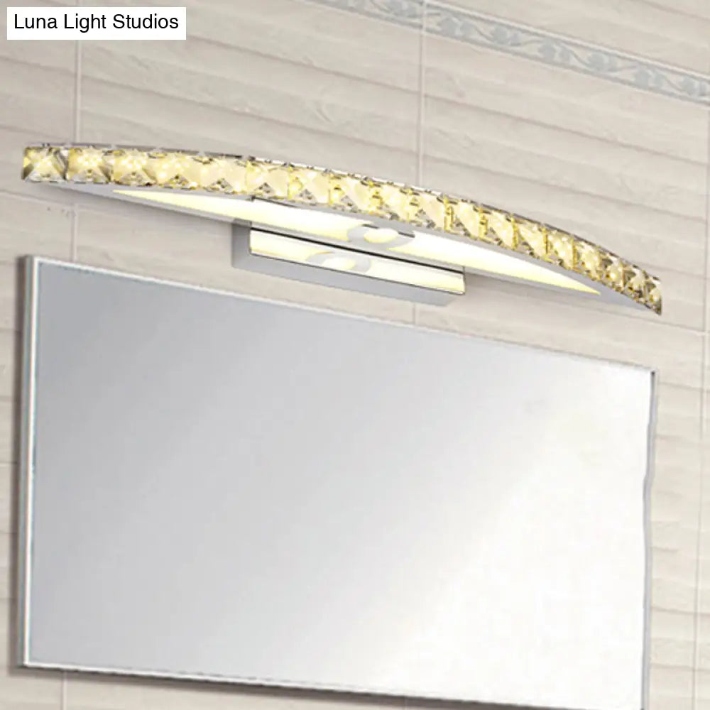 Modern Curved Vanity Lighting: Clear/Champagne Crystal Led Wall Mounted Lamp - 17/21 W Warm/White