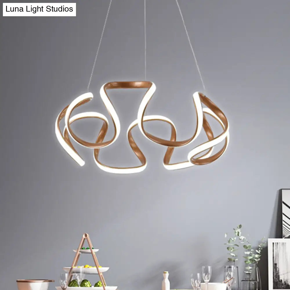 Modern Curvy Circle Pendant Light With Metallic Brown Finish - Led Chandelier