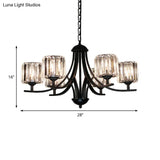 Modern Cylinder Chandelier Light With Crystal Accents - Black Finish 4/6/8 Bulb Ideal For Dining