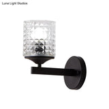 Modern Cylinder Clear Textured Glass Wall Sconce Light Single Bulb Bedroom Black/Silver