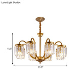 Modern Cylinder Crystal Pendant Chandelier With Gold Finish - 6/8 Heads