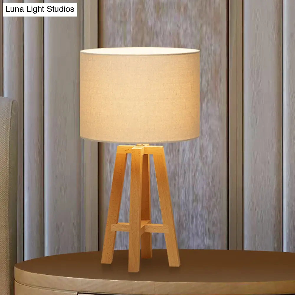 Modern Cylinder Nightstand Lamp With Flaxen/White Fabric Shade - Perfect Reading Book Light (1 Head)