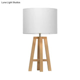 Modern Cylinder Nightstand Lamp With Flaxen/White Fabric Shade - Perfect Reading Book Light (1 Head)
