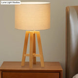Modern Cylinder Nightstand Lamp With Flaxen/White Fabric Shade - Perfect Reading Book Light (1 Head)