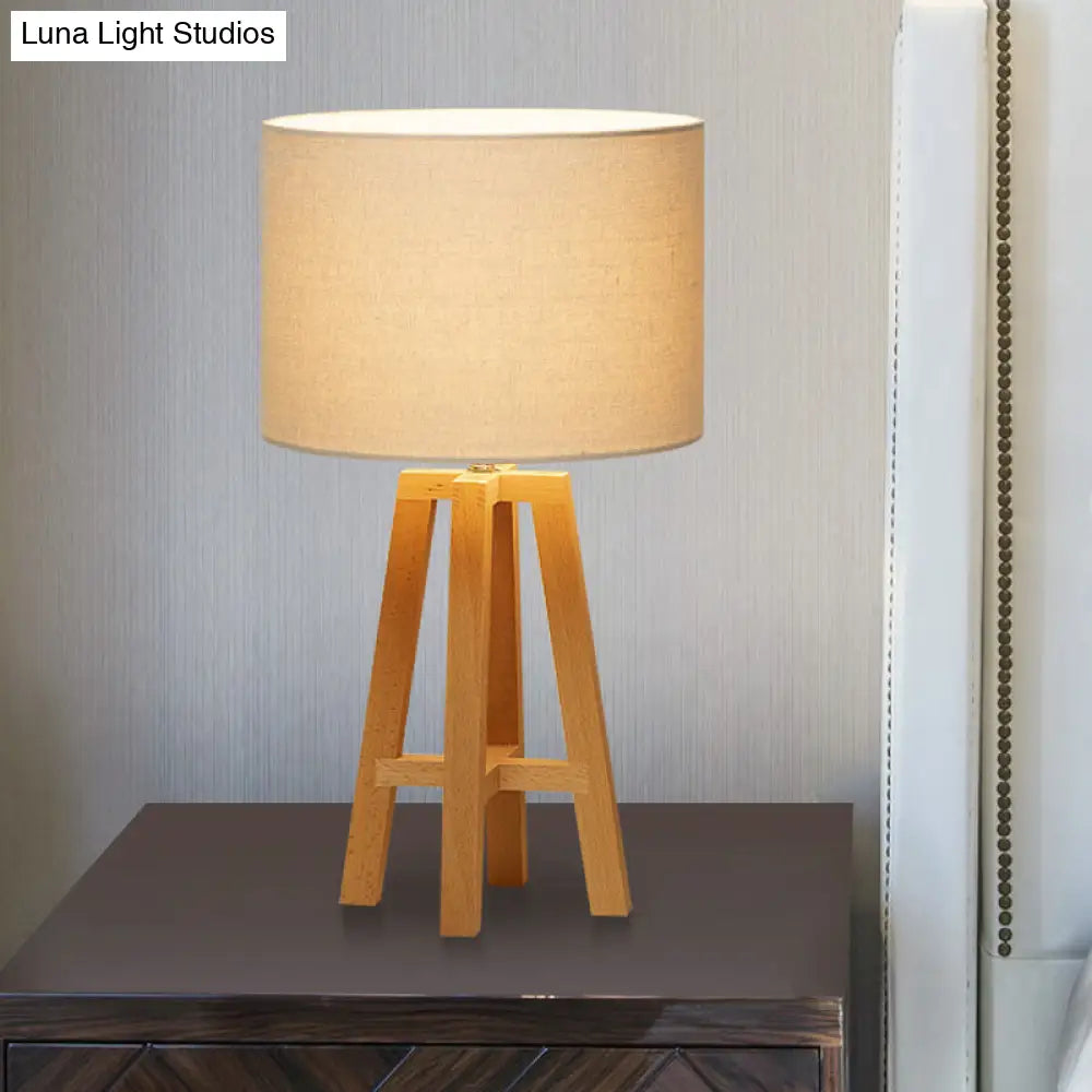 Modern Cylinder Nightstand Lamp With Flaxen/White Fabric Shade - Perfect Reading Book Light (1 Head)