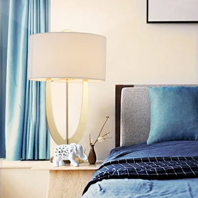 Modern Cylinder Task Lamp: 1-Head Fabric Reading Light In White With Metal Base