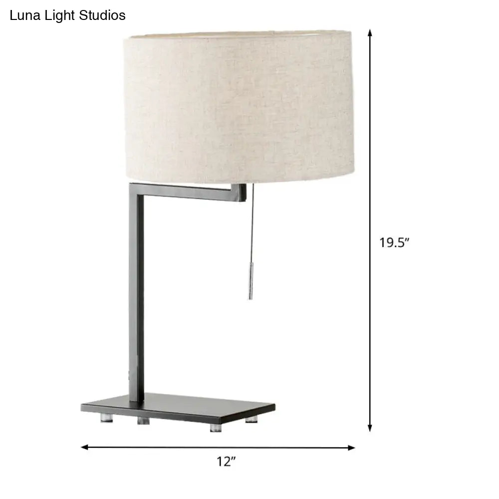 Modern Cylinder Task Lamp With Pull Chain - White Fabric 1 Bulb Reading Light