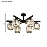 Modern Cylindrical Crystal Semi Flush Ceiling Light With 3/6/8-Head Design - Black Ideal For Living
