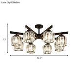 Modern Cylindrical Crystal Semi Flush Ceiling Light With 3/6/8-Head Design - Black Ideal For Living