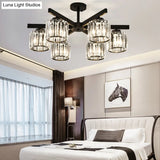 Modern Cylindrical Crystal Semi Flush Ceiling Light With 3/6/8-Head Design - Black Ideal For Living