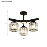 Modern Cylindrical Crystal Semi Flush Ceiling Light With 3/6/8-Head Design - Black Ideal For Living