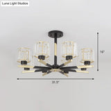 Modern Cylindrical Crystal Semi Flush Chandelier In Black - 6/8 - Head Living Room Ceiling Light