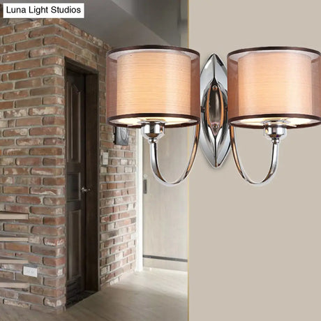 Modern Cylindrical Fabric Shade Wall Sconce - Stylish 1/2-Light Hallway Fixture With Chrome Finish