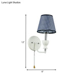 Modern Dark Blue 1-Head Barrel Wall Lamp With Pull Chain - Perfect For Bedrooms