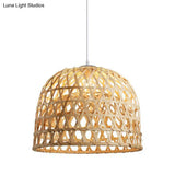 Modern Dome Bamboo Pendant Lighting 1 Light Ceiling Lamp - 14’/19.5’ Diameter Beige Dining Room