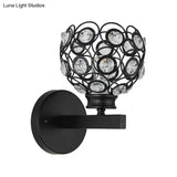 Modern Dome Clear Crystal Wall Lamp With Brass/Black Finish - Ideal Bedroom Lighting