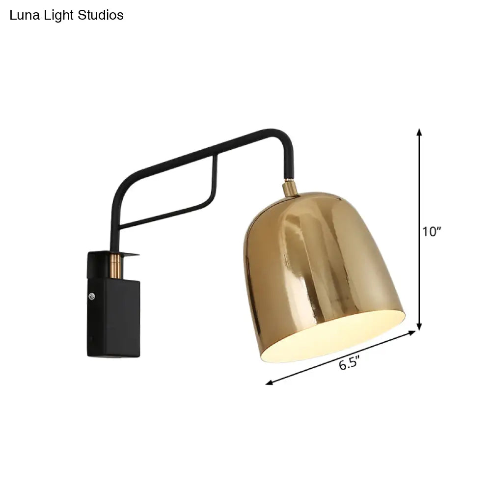 Modern Dome Wall Sconce: Black/Gold Metal 1 Bulb Bend Arm