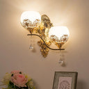 Modern Dome Wall Sconce With Swirled Arm - Crystal Accent Lighting Gold Finish 2 Lights