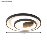 Modern Double Circle Iron Flush Light - 16.5’/20.5’ Wide Led Ceiling Lamp In Black With Warm/White