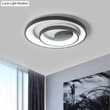 Modern Double Circle Iron Flush Light - 16.5’/20.5’ Wide Led Ceiling Lamp In Black With Warm/White