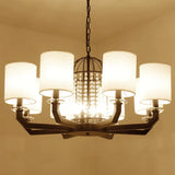 Modern Drum Crystal Chandelier - 9/12 Lights White Fabric Shade 12 /