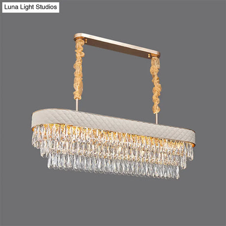 Modern Drum Crystal Drops Pendant Light With 12 Heads For Dining Room