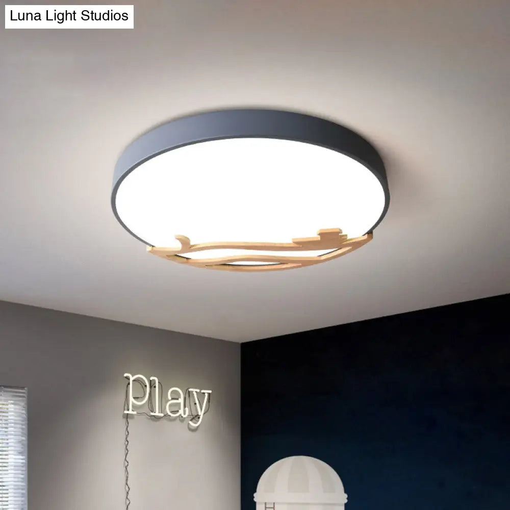Modern Drum Flush Mount Lamp - Acrylic Led Bedroom Ceiling Light In Green/Gray/White