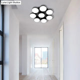 Modern Drum Flush Mount Light With Multiple Heads In Black/White For Study Room