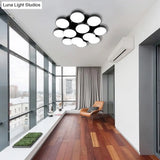 Modern Drum Flush Mount Light With Multiple Heads In Black/White For Study Room