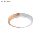 Modern Drum Flush Mount Light With Wood And Acrylic Shade For Kids Bedroom