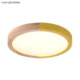 Modern Drum Flush Mount Light With Wood And Acrylic Shade For Kids Bedroom