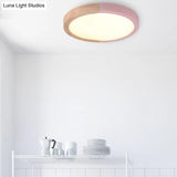 Modern Drum Flush Mount Light With Wood And Acrylic Shade For Kids Bedroom