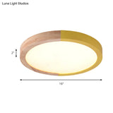 Modern Drum Flush Mount Light With Wood And Acrylic Shade For Kids Bedroom