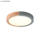 Modern Drum Flush Mount Light With Wood And Acrylic Shade For Kids Bedroom