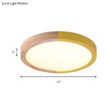 Modern Drum Flush Mount Light With Wood And Acrylic Shade For Kids Bedroom