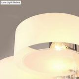 Modern Drum Flush Mount With Frosted Glass & Crystal Drop - 3/5/6 Head White Ceiling Light
