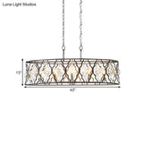 Modern Drum Frame Island Pendant Light | Black Metal With Crystal Block Accent 8 Bulbs Suspension