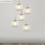 Modern Drum Hanging Lamp With Clear Glass And Bird Deco - Sleek White Ceiling Light For Living Room