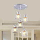 Modern Drum Hanging Lamp With Clear Glass And Bird Deco - Sleek White Ceiling Light For Living Room