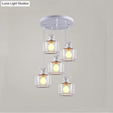 Modern Drum Hanging Lamp With Clear Glass And Bird Deco - Sleek White Ceiling Light For Living Room