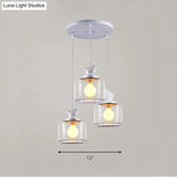 Modern Drum Hanging Lamp With Clear Glass And Bird Deco - Sleek White Ceiling Light For Living Room