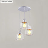 Modern Drum Hanging Lamp With Clear Glass And Bird Deco - Sleek White Ceiling Light For Living Room
