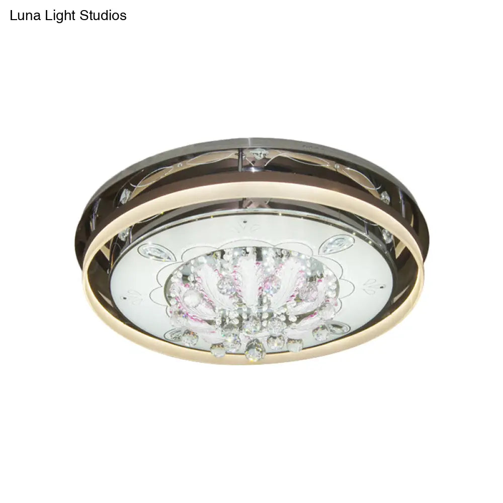 Modern Drum Led Flush Ceiling Light With Clear Crystal Draping - 23.5’/31.5’ Wide Stainless -