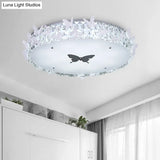 Modern Drum Led Flushmount Lighting With Clear/Amber/Lake Blue Crystal Bedroom Ceiling Fixture -