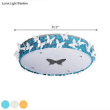 Modern Drum Led Flushmount Lighting With Clear/Amber/Lake Blue Crystal Bedroom Ceiling Fixture -