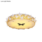 Modern Drum Led Flushmount Lighting With Clear/Amber/Lake Blue Crystal Bedroom Ceiling Fixture -