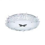 Modern Drum Led Flushmount Lighting With Clear/Amber/Lake Blue Crystal Bedroom Ceiling Fixture -